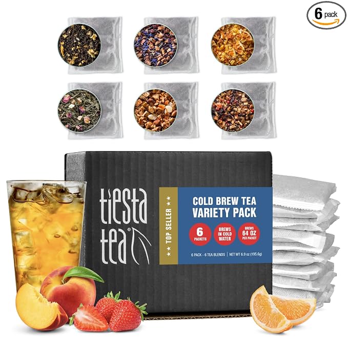 Tiesta Tea - 6-Pack Cold Brew Variety, Loose Leaf, Medium to Non-Caffeinated, Assorted Tea Sample Set, Cold Brew Packets, Each Makes a 64oz Pitcher (Pack of 6)