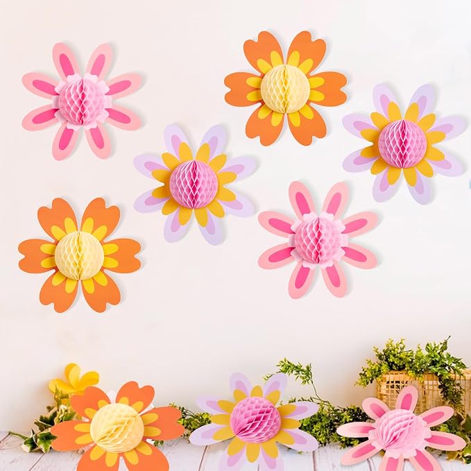 SUNBEAUTY 9 PCS Pastel Flower Party Decorations Hanging Paper Flowers Honeycomb for Women Birthday Spring Easter Wedding Garden Tea Party Baby Shower