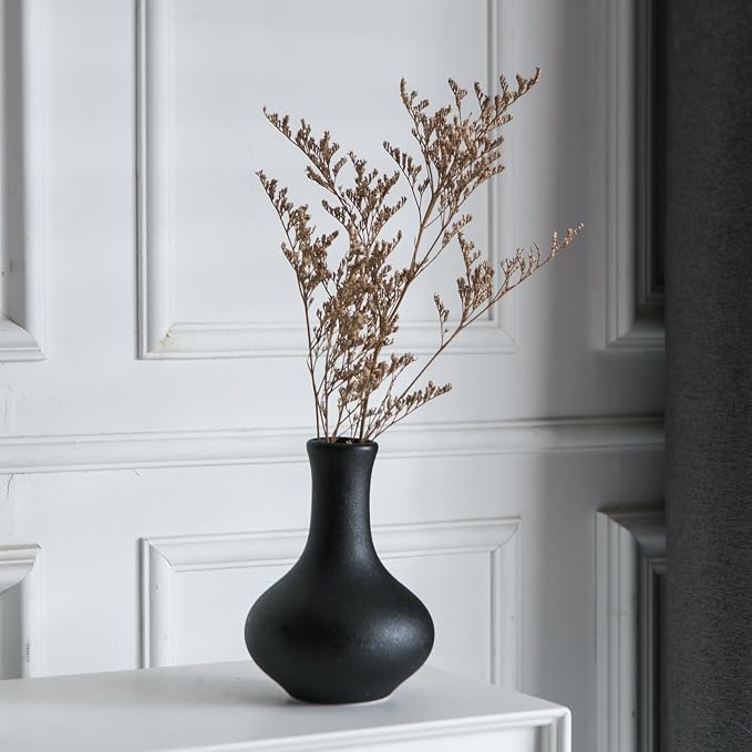 Tanvecle Small Black Vases, Ceramic Bud Vase Set 5, Modern Home Decor | Mini pottery vases for pampas grass, flowers, minimalist home decor, wedding centerpiece for dining table living room shelf