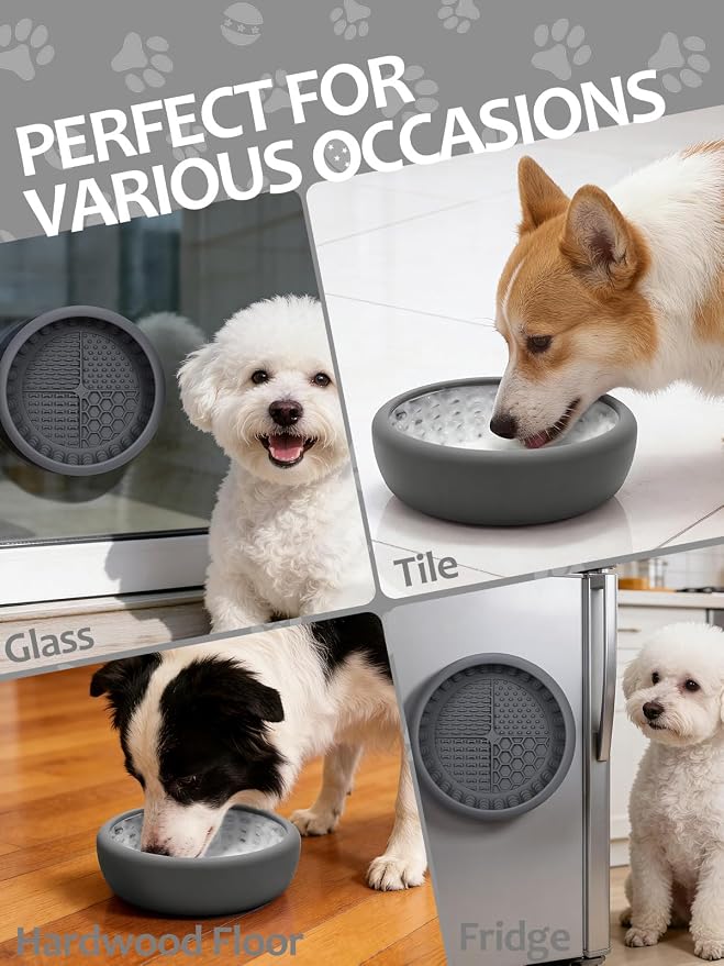 Dog Lick Bowl for Large Dogs, Lick Mat, Slow Feeder Lick Bowl with Brush and Scraper,Strong Suction, Freeze Licking Bowl for Anxiety Relief, Enrichment & Distraction, Dishwasher Safe 7.6 * 3.5 inch
