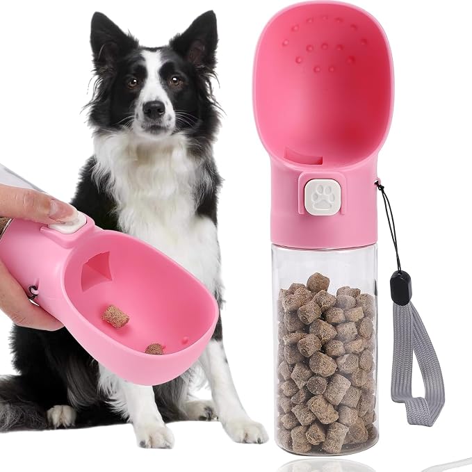 Colorday Handheld Dog Treat Dispenser, 10 OZ, Pink | Built-in Clicker, Treat Pouch, Slow Feeder, For Walking Hiking Traveling Puppy Training