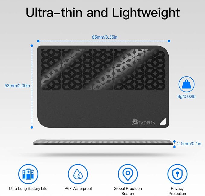 2026 Apple MFi Certified Wallet Tracker Smart Card for Find My iPhone Ultra Thin Air Tracker Tag for Travel, 5 Years+ Staying Power, IP69 Waterproof, Key Finder & Item Locator for Keys, Bags, Passport