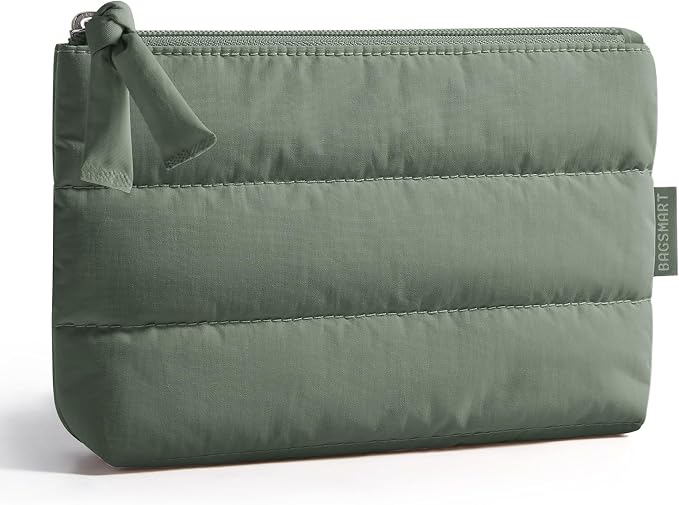 BAGSMART Small Makeup Bag – Slim 1.6", Machine Washable, Puffy Travel Pouch | Ultra-compact 1.6" profile; disappears into crowded totes, backpacks, carry-ons