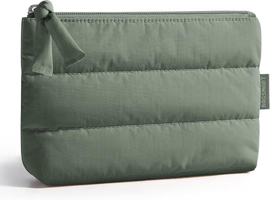BAGSMART Small Makeup Bag – Slim 1.6", Machine Washable, Puffy Travel Pouch | Ultra-compact 1.6" profile; disappears into crowded totes, backpacks, carry-ons