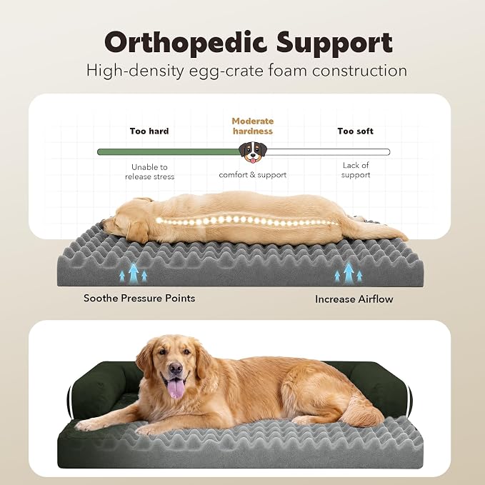 Orthopedic Waterproof Dog Bed Pet Couch with Bolster for Medium Dogs | Pillow Support for Neck Relief, Egg Crate Foam, Waterproof Liner, Anti-Slip Bottom, Machine Washable Cover, 30 x 22 Inch