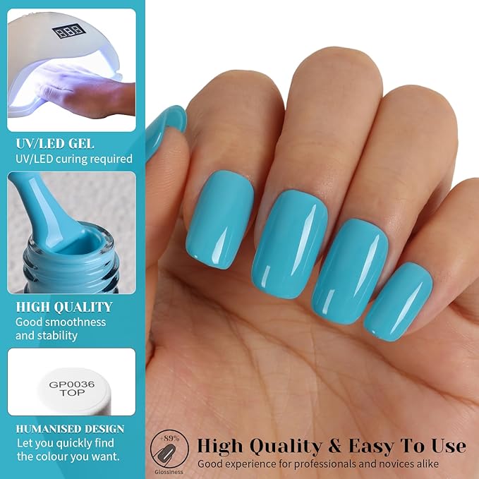 Gel Nail Polish, Neon Robin's Egg Blue, 15ml UV/LED Soak Off Gel Polish for Manicure Salon or DIY Nail Art at Home
