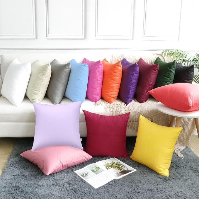 Thmyo 4-Pack 100% Cotton Comfortable Solid Decorative Throw Pillow Case Square Cushion Cover Pillowcase Sublimation Blank Pillow Covers DIY Throw Pillowcase (18x18 inch/ 45x45cm,Pale Purple)