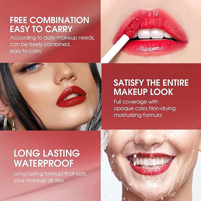 6 Colors Lip Tint Stain Set, Lip Gloss for Women, Mini Liquid Lipstick, Moisturizing Natural Korean Lip Gloss Set, Lip Stain Long Lasting Waterproof, Non-Stick Cup, High Pigment, Lip Makeup