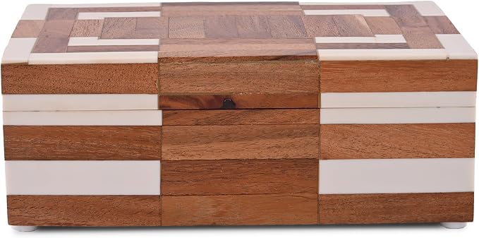 Perilla Home Large Decorative Wooden Storage Box – 20" x 13" x 7.5" – MDF & Wood with Resin (Rio) Finish – Off White Organizer Chest for Keepsakes, Blankets, Crafts & Home Decor
