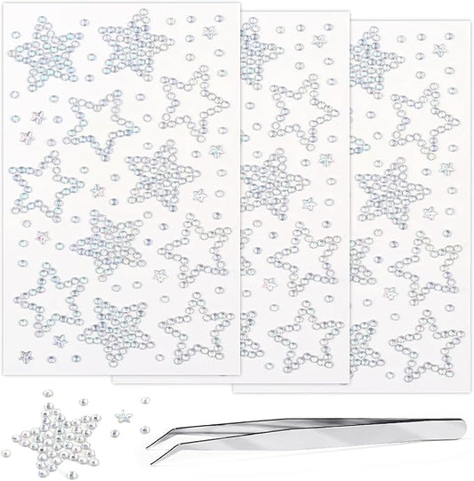 3Sheets Star Gem Stickers Jewels for Crafts, Face Makeup - Self Adhesive Rhinestone Jewel Stickers, Stick on Gems Rhinestones for Crafts, Craft Supplies for Kids (09.Laser Star)
