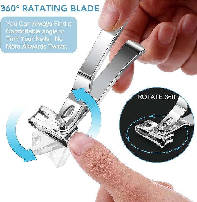 Nail Clippers for Men Thick Nails - DRMODE 16MM Wide Jaw Opening Extra Large Toenail Clippers & Easy Grip 360 Degree Rotary Fingernail Clippers for Seniors Nail Cutter with Nail File Cuticle Trimmer