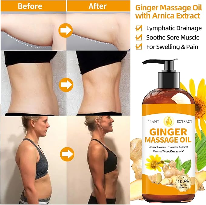 Ginger Oil Massage Oil for Massage Therapy,Ginger Oil Lymphatic Drainage,Sore Muscle Massage Oil,Natural Ginger Body Oil for Gua Sha Massage with Arnica Oil-Warming,Relaxing,Soothing Muscles