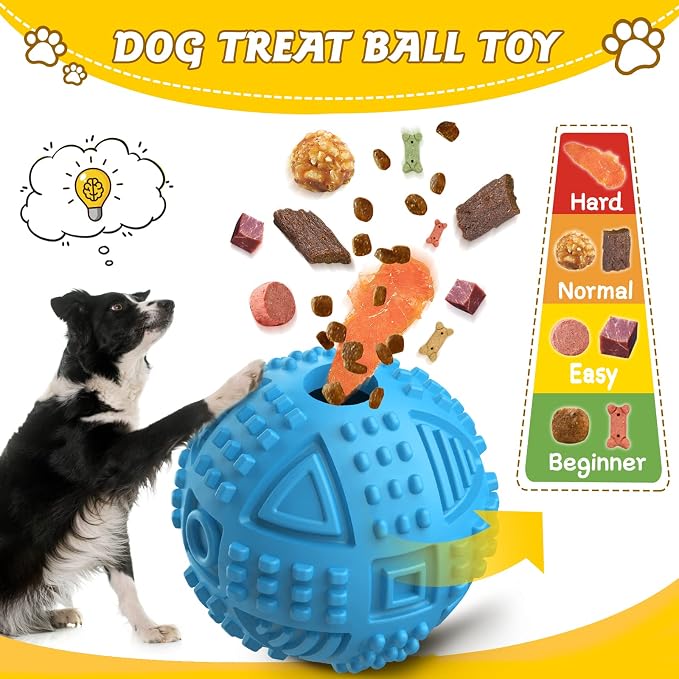 Dog Balls Treat Dispensing Dog Toys for Aggressive Chewers Large Breed | Nearly Indestructible Squeaky Puppy Chew Toys for LargeBreeds, Natural Rubber Doggie Puzzle Toys, Pet Treat Ball