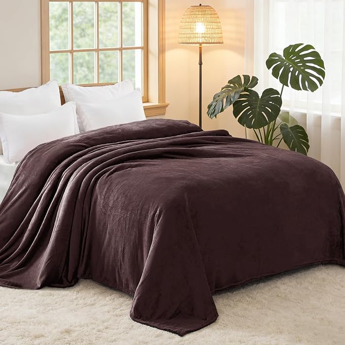 Exclusivo Mezcla Soft Fleece Blanket Queen Size for Bed, Coffee | 90x90 Inches, Double-Sided Brushed Flannel, Lightweight Plush Cozy Blanket for Home Decor, All Season, Machine Washable