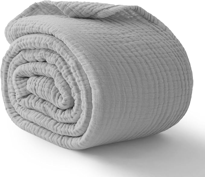 100% Cotton Muslin Blanket Twin 66" x 90", Breathable and Lightweight Cotton Twin Blankets for Couch, Soft Cooling Summer Gauze Blanket for Adults All Season, Light Grey