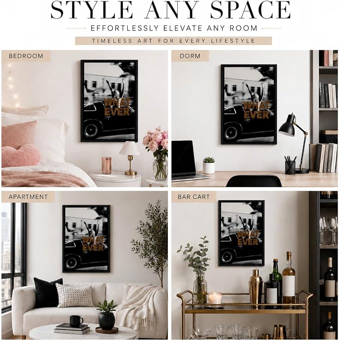 Framed Black and White Fashion Canvas Wall Art Luxury Feminist Picture Wall Decor Trendy Woman Poster Print for Girls Bedroom Apartment Dorm Bar Cart Home Decoration 12x16in