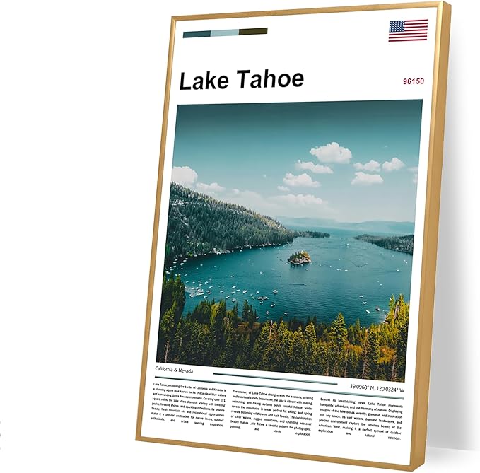 Poster Lake Tahoe Wall Art Original Design(30"x20" Wrapped Canvas) Emerald Bay California Nevada Landscape Print Sierra Nevada Mountains Nature Scenery Alpine Lake View Travel Photography Picture