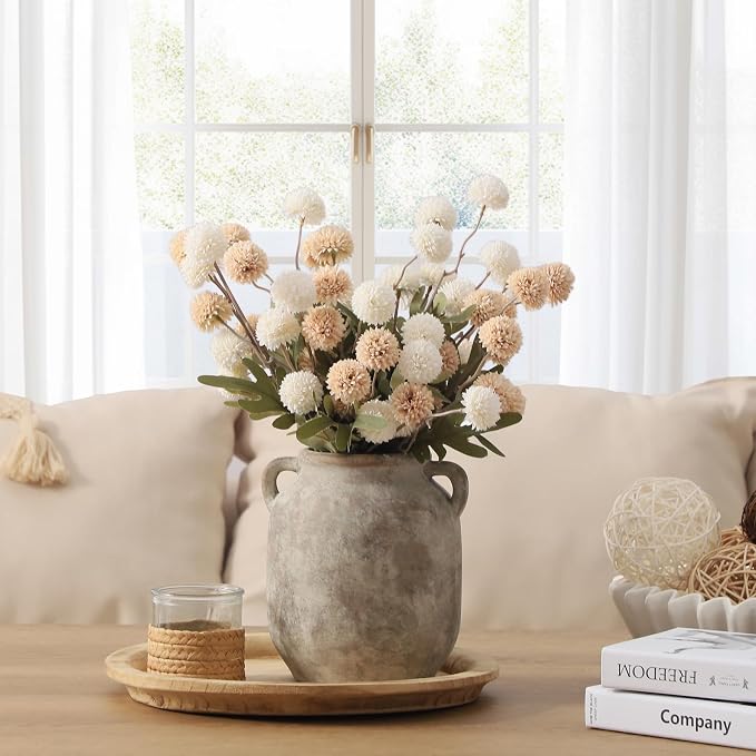 Vanselia Ceramic Flower Vase Home Table Decor Living Room Farmhouse 7.6 in | Small Rustic Decorative Flowers Vases Plant Modern Decoration for Kitchen Shelf Coffee Dining Centerpieces Desk