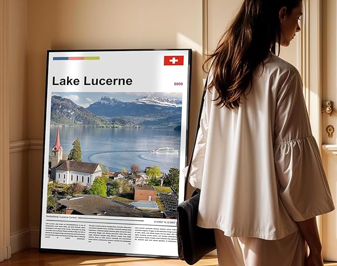 Poster Lake Lucerne Wall Art Original Design(17"x11" Wrapped Canvas) Switzerland Alps Landscape Print European Travel Scenery Nature Photography Swiss Mountain View Picture