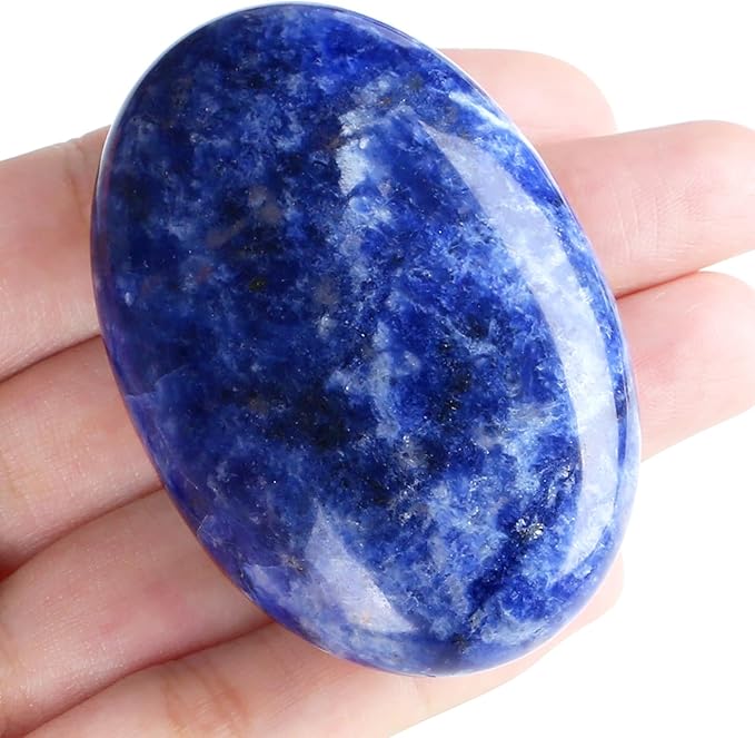 MAIBAOTA 2.4" Large Blue Sodalite Crystal Stone Polished Palm Stone Healing Crystals 0.7" Thick Natural Reiki Gemstone Worry Stone Energy Balancing Anxiety Stress Relief Meditation 1 Pc