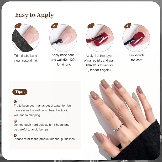 12Pcs Brown Nail Polish Set with Base and Top Coat Chocolate Brown Moche Fingernail Polish Quick Dry Regular Finger Nail Polish Pack for Women Gift Holiday 5ML