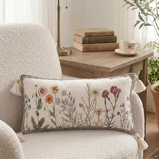 Designer Linen Throw Pillow Cover,Set of 2,28"x12"-Serenity D | French Elegant Rectangle Decor Pillow Cover,Concealed Zipper Design,Light Beige,Sofa,Bedroom,Living Room,Chairs