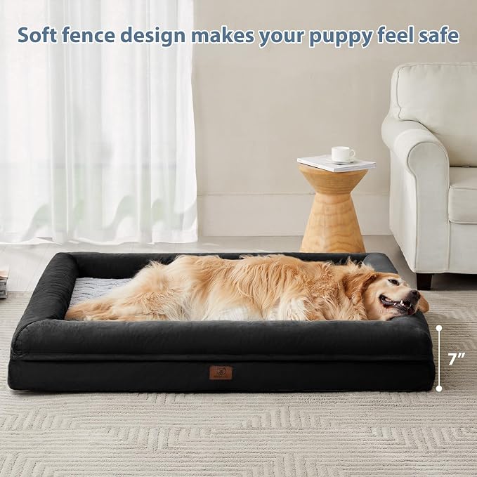 WNPETHOME XL Extra Large Orthopedic for Senior Dog Bed Comfy Sleeping | Washable Dog Couch with Removable Waterproof Cover, Large Pet Sofa Bed with Bolster Sides for Relaxing Black 41x28 Inch