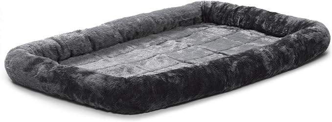 MidWest Homes for Pets QuietTime Dog Bed - Gray Faux Fur Bolster, Ultra-Soft and Machine Washable, Fits 42-Inch Crates and Carriers, for Large Breed Dogs