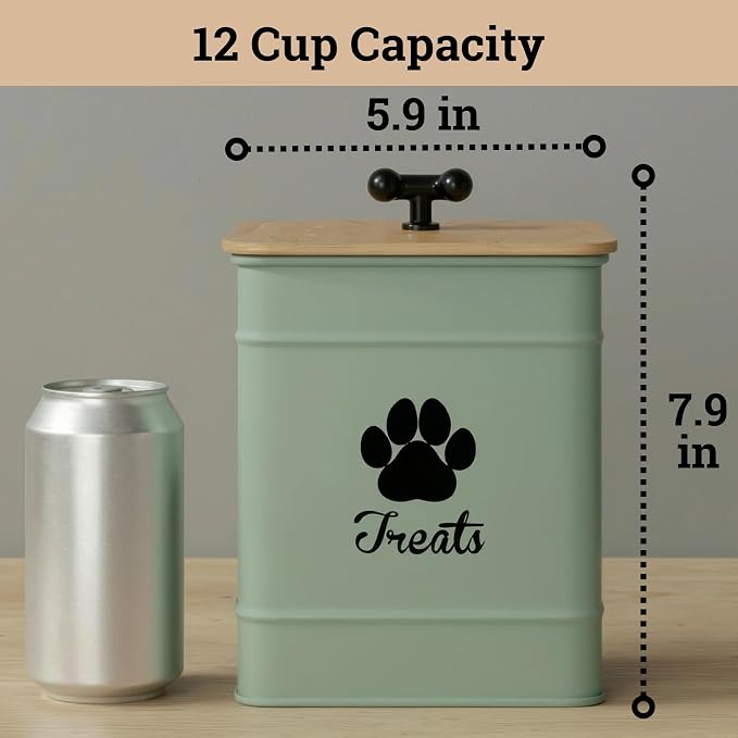 Dog Treat Container Airtight, 6"W x 8"H, Powder Coated, 12 Cup Capacity