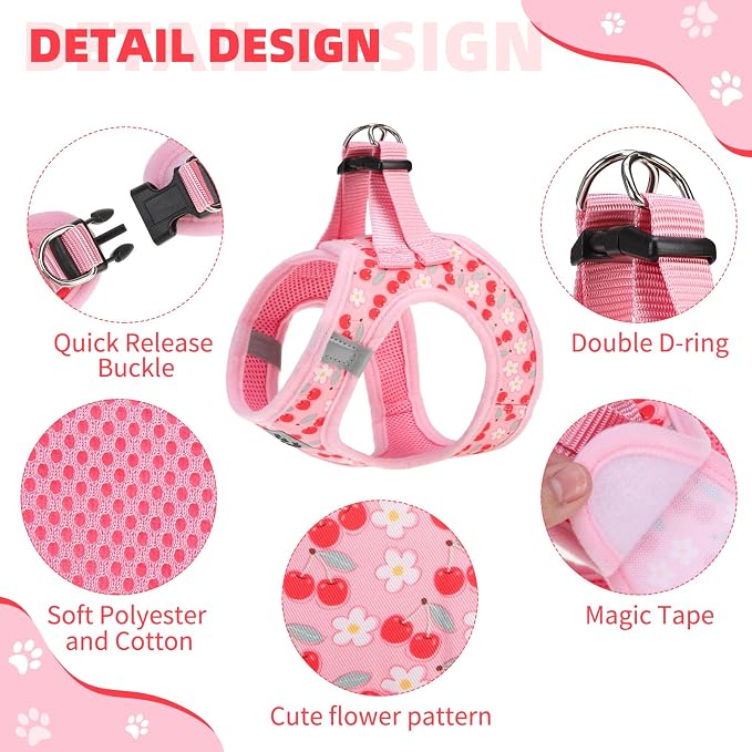 KOOLTAIL Dog Harness for Small Medium Dogs,Dog Harness and Leash Set, Step in No Pull Soft Mesh Padded Adjustable and Reflective Pet Vest Harness Puppy, Plaid Extra Harness for XS S Dogs,Pink Cherry,S