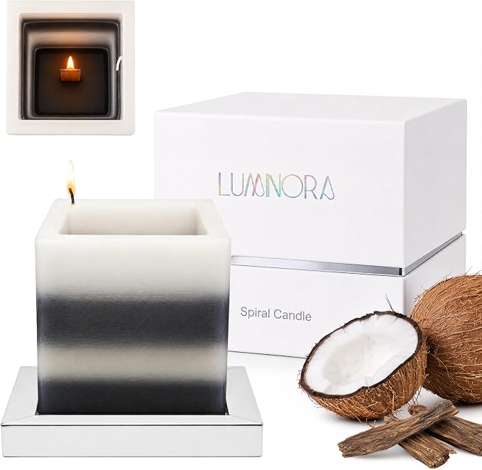 Spiral Candle - Unique Scented Soy Wax Candle with Spiral Burning Design, Handcrafted Gift Ready Decorative Candle for Home Decor, Gift & Cozy Room Ambiance (Coconut Agarwood) - LUMINORA