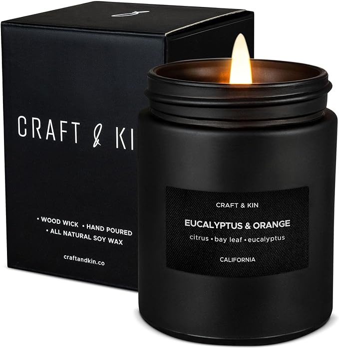Craft & Kin Premium Scented Candle Bundle - Orange & Eucalyptus Candles, 7.6oz & Smoke & Vanilla Candle, 7.6oz - Long-Lasting 45-Hour Burn
