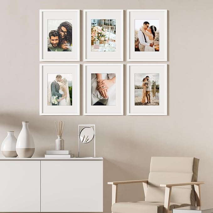 upsimples 12x16 Picture Frame, Gallery Wall Frames Set of 5, White | Poster Frame Collage Wall Decor, 8.5x11 Picture Frame with Mat for Family, Baby, Hallway, Christmas