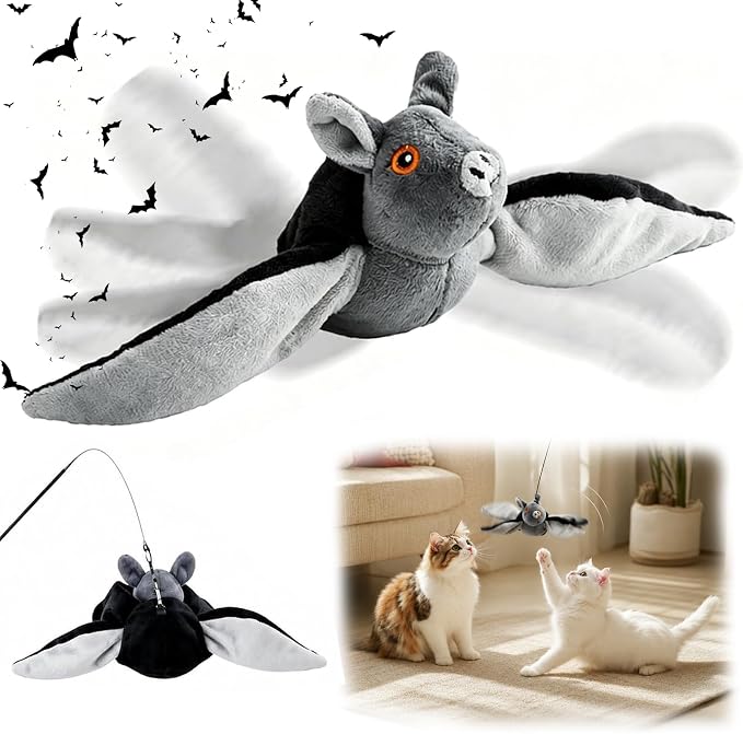 Flying Bat Dog Toy,Flying Bat Toy for Dogs & Cats,Flapping Wings CuteBat, NoFlying, Mimics RealFlying Motion,Flapping Wings Interactive Pet Toy