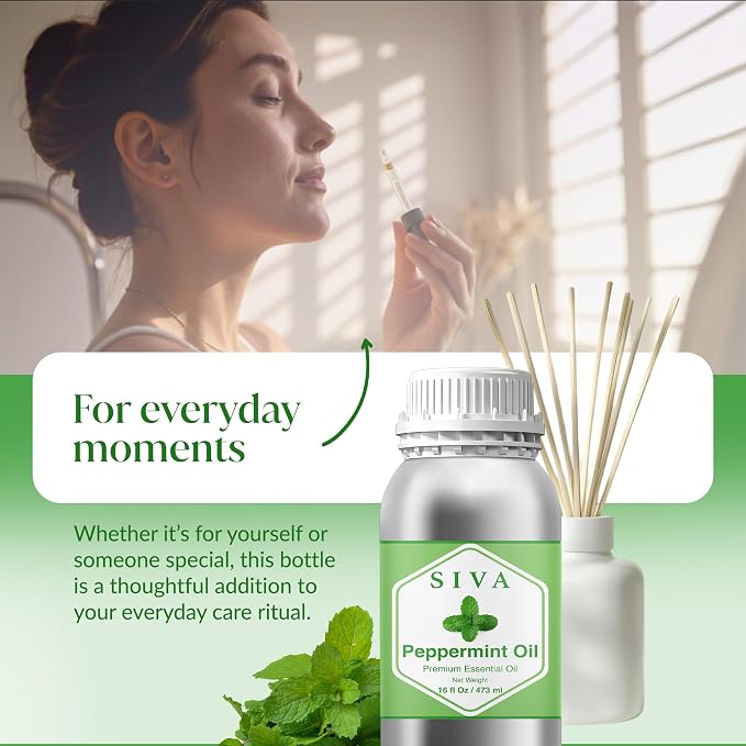 Siva Peppermint Essential Oil 16 Fl Oz – for Diffuser, Skin & Hair Care – Ideal for Aroma, Massage & DIY Blends- with Dropper