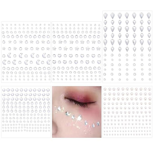 SAOROPEB 5 Sheets Face Gems Face Jewels Stickers, Self Adhesive Eye Body Face Nail Crystal Rhinestones Rainbow for Women Festival Accessory and Nail Art Decorations