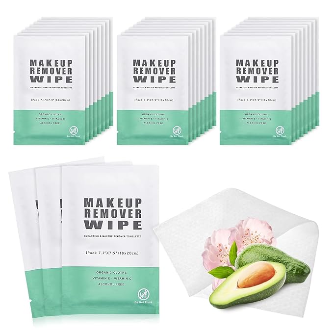 200 Individual Makeup Remover Wipes Bulk,Individually Wrapped Face Cleansing Wipes, Travel Makeup Remover Cloth for Travel Hotel Skin Care Face Cleansing