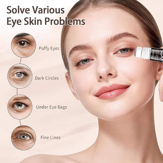 3Pcs Caffeine Eye Cream, 5 in 1 with Blue Copper Peptide, 360° Massage Roller Ball Eyes Serum, Anti Aging for Reduce Wrinkles, Puffiness and Bags Under Eyes, Moisturizes for All Skin, 0.67oz*3