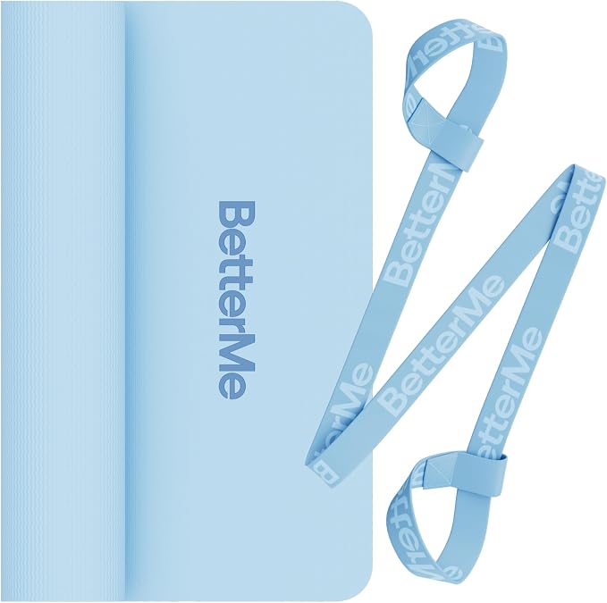 BetterMe Yoga Mat - Non-Slip Exercise Mat for Women - Cushioned Pilates Mat for Home Workouts, Stretching & Hot Yoga - Portable Fitness Mat with Strap