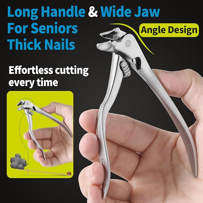 Thick Toenail Clippers, Long Handle Angled Stainless Steel Heavy Duty Toenail Clippers for Thick Toenails, Curved Blade Extended Toe Nail Clippers for Thick Nails for Seniors, Men, Women