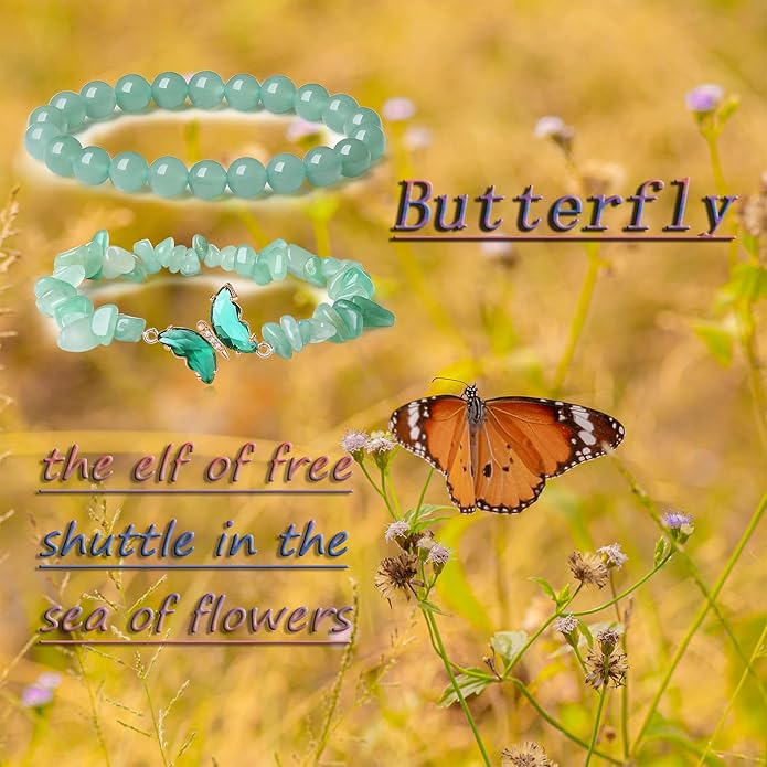 DUQGUHO 2Pcs Butterfly Bracelets for Women Healing Crystals Bracelets for Women Natural Gemstone Bead Bracelet Cute Butterfly Charm Bracelet Stretch 8mm Crystal Jewelry Gifts for Women