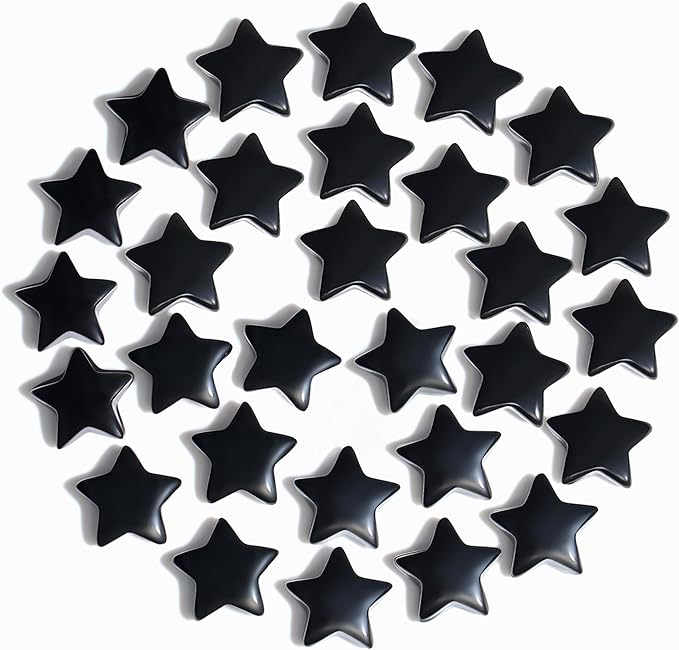 QINJIEJIE 20 PCS Black Obsidian Crystal Star Healing Stones Mini Crystals Cute Polished Pocket Stone Thumb Star Gemstones Set Bulk Wholesale Reiki Energy Balancing Halloween Witchcrafts Decor