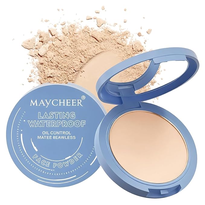 Maycheer Face Powder, Setting Powder, Lasting Waterproof Oil Absorbing Pressed Powder Compact, Lightweight Finishing Powder (Natural Beige)