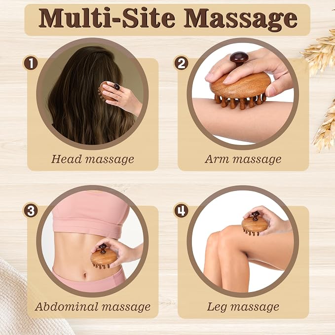 Trinkrittey 2 Pack Wooden Scalp Massager Comb Wooden Hair Brush Head Gua Sha Brush Hair Scrubber Portable Handheld Hairs Growth Tool for Women Men Hairs Growth Stress Relief Spa