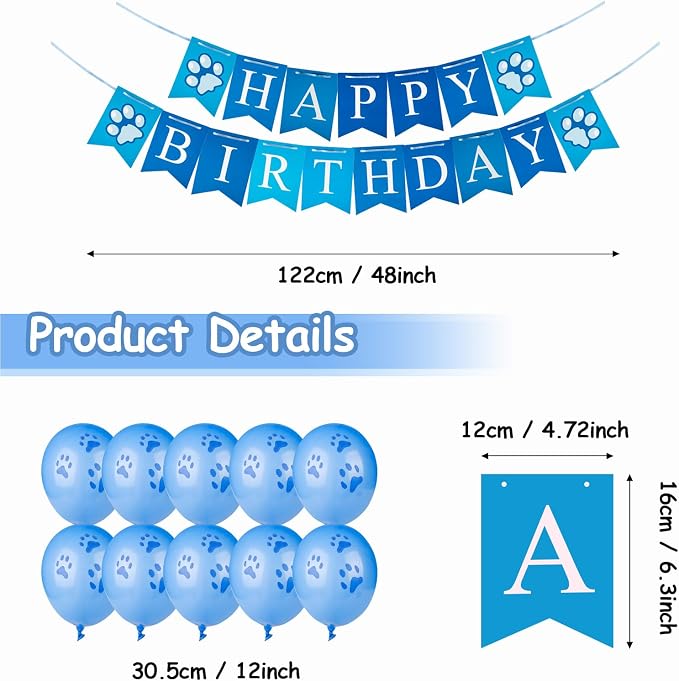 Dog Birthday Party Supplies, Dog Birthday Bandana Set, Blue
