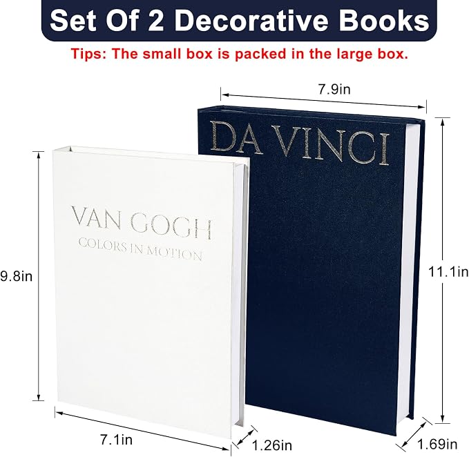 SUPERNIGHT Aesthetic Decorative Books for Home Decor, Set of 2 Linen Boxs | Storage Boxes for Living Room, Office, Coffee Table Decor, Elegant Fake/Faux Books, Hide Photo, Keepsake, Black+White