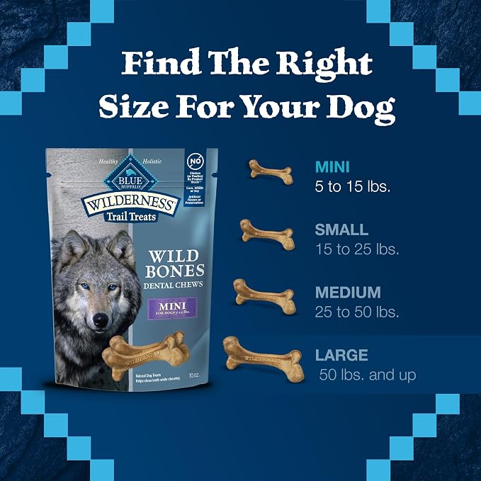 Blue Buffalo Wilderness Mini Dog Dental Chews, Grain-Free, 10 oz | Reduces Tartar & Plaque, Freshens Breath, Sized for Dogs 5-15 lbs., No Artificial Preservatives