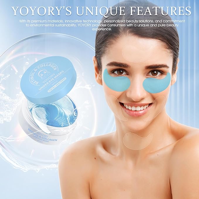 Under Eye Patches Masks - for Dark Circles, Puffy Eyes, Fine Lines, Wrinkles, Eye Bags Treatment with Collagen and Hyaluronic Acid, Moisturizing and Hydrating (60 Pcs)