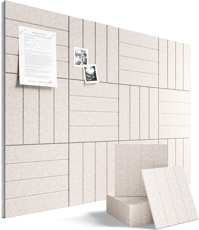 Fluxynara 48" x 36" Large Felt Bulletin Board, Oatmeal | 12 Pack Cork Board Alternative with 60 Safe Adhesive Tabs, Pin Boards for Wall Decor, Home, Office, Classroom,Dorm