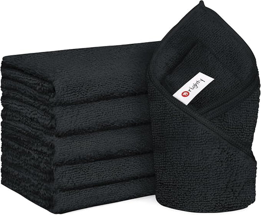 Orighty 6 Pack Black Hand Towels - Quick Drying & Absorbent Microfiber Gym Towels 16x28 inches - Lightweight & Thin White Yoga Towel - Multi-Purpose Camping Towel for SPA, Hotel & Bathroom